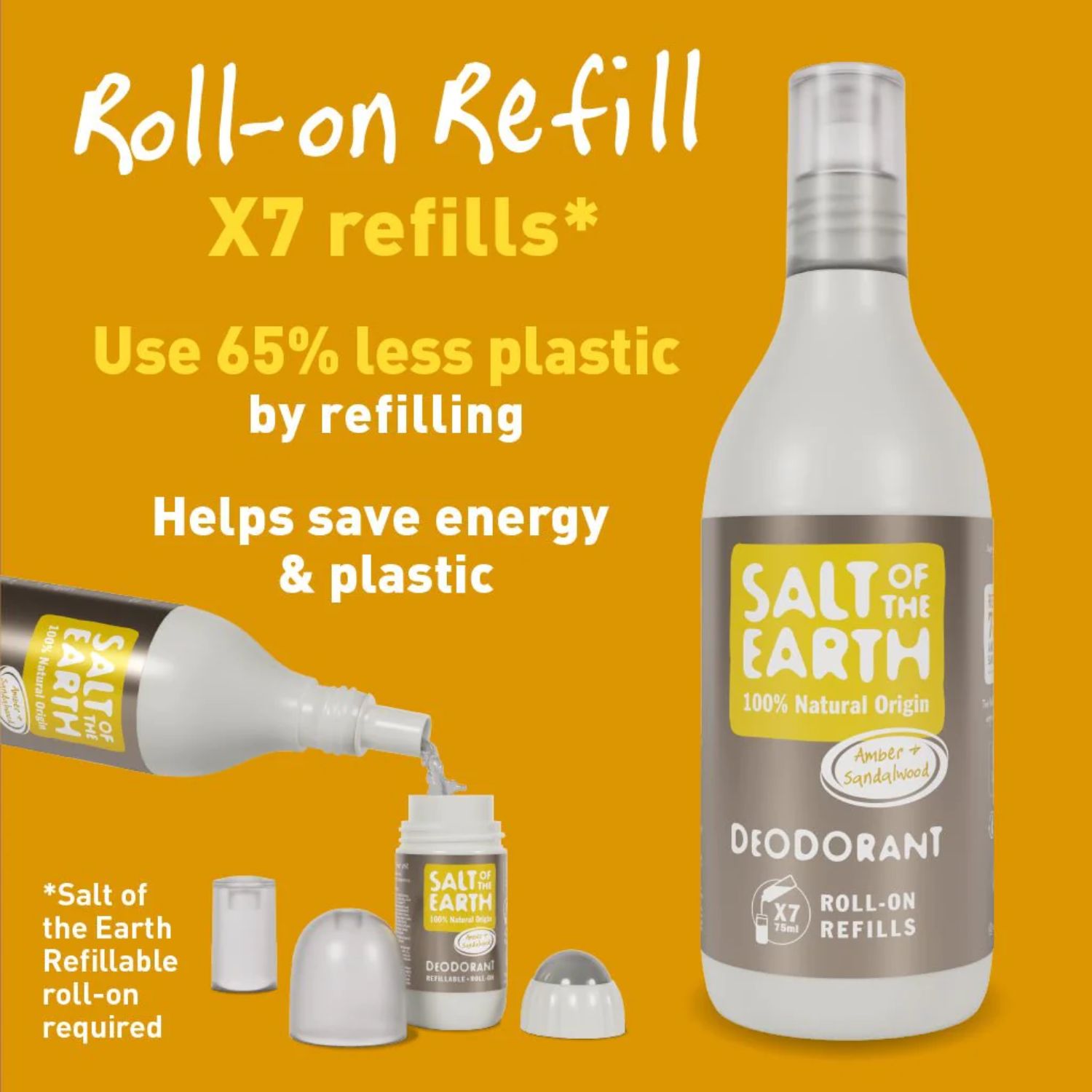 SaltoftheEarth Vegan Αποσμητικό, Roll-On Refill 525ml, Amber/Sandalwood