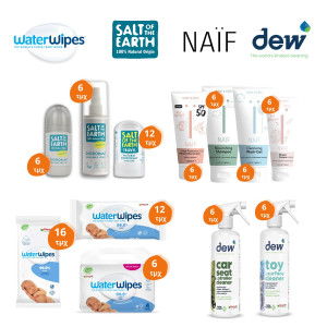 ALL4PARENTS KIT, WaterWipes Υγρά Μαντηλάκια με 99,9% Νερό x Salt of the Earth Vegan Αποσμητικά χωρίς Αλουμίνιο x Naif Φυσικά Προϊόντα Βρεφικής Περιποίησης x Dew Φυσικά Απολυμαντικά/Καθαριστικά